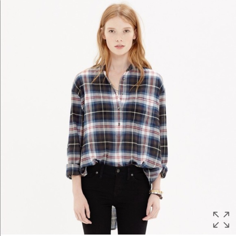 Madewell Collarless Wheaton Plaid Popover Shirt